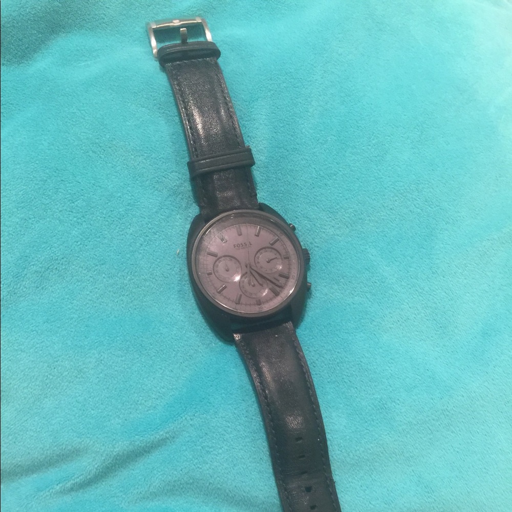 Black leather men's Fossil watch