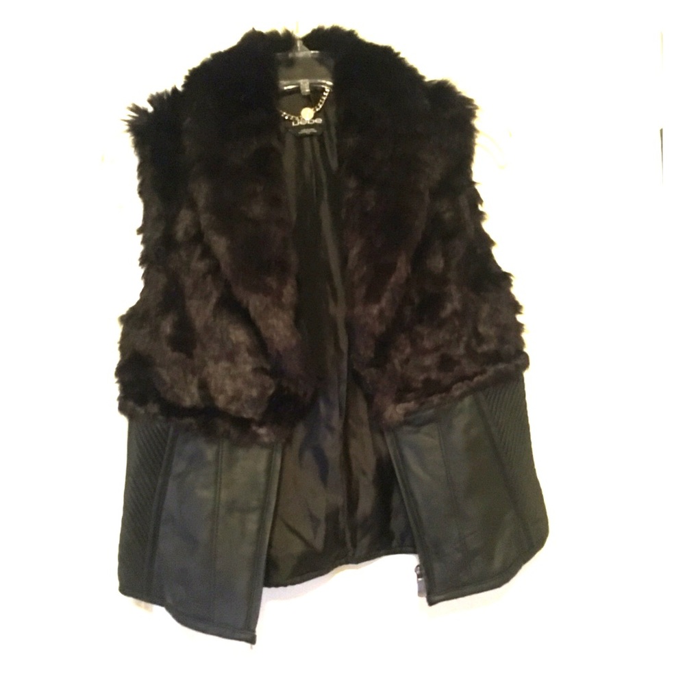 Bebe Faux Fur/Leather Vest Coat, SZ Small