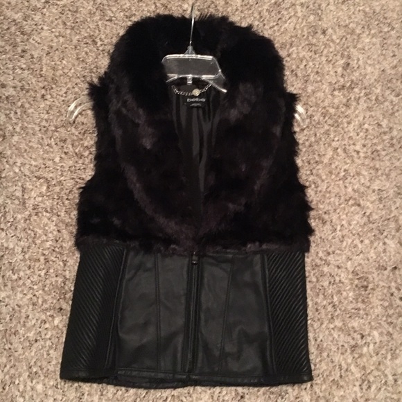 Bebe Faux Fur/Leather Vest Coat, SZ Small - Picture 3 of 7