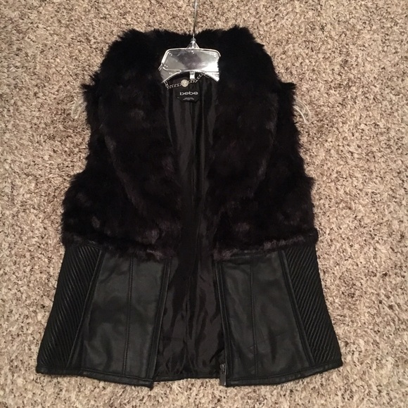Bebe Faux Fur/Leather Vest Coat, SZ Small - Picture 4 of 7