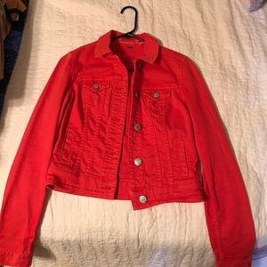 Crop coral/red American eagle denim jacket