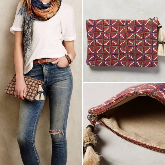 Anthropologie Handbags - ANTHRO Penelope Chilvers Needlepoint Tassel Clutch