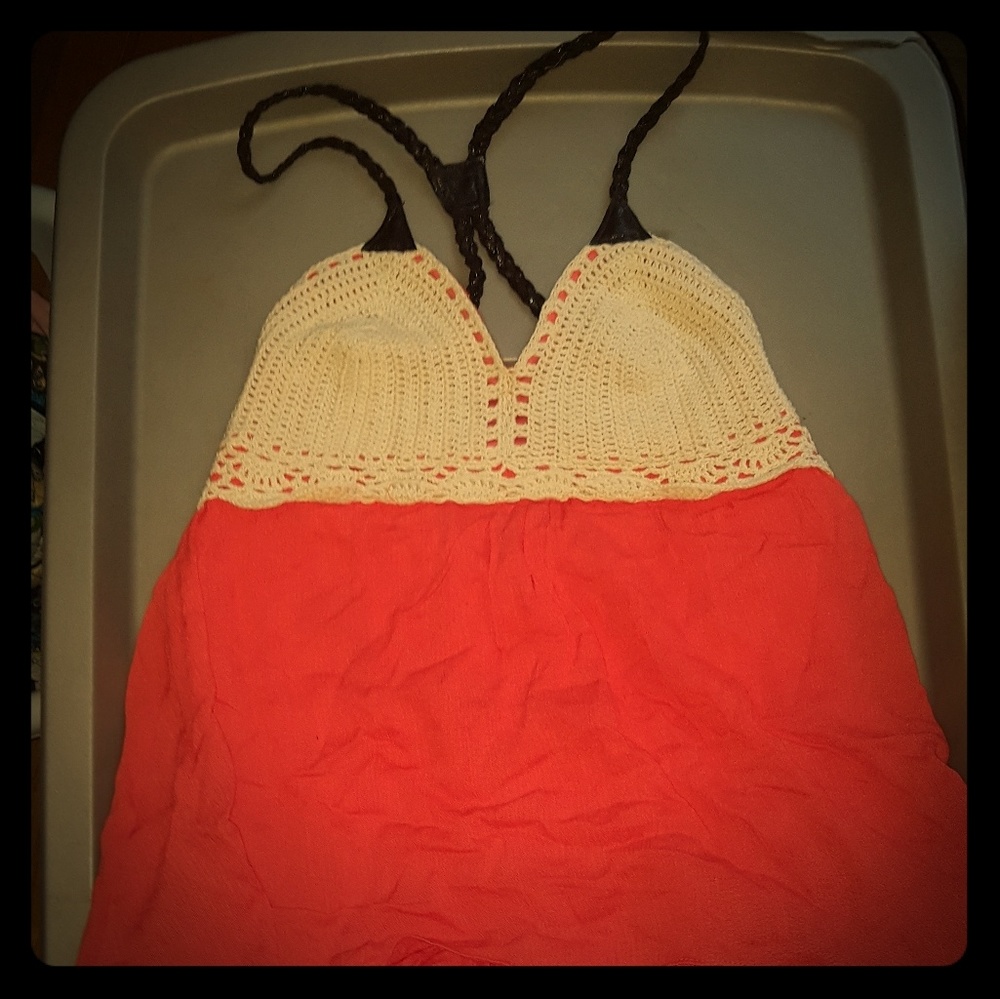 Flowy tiered strappy top with crochet top