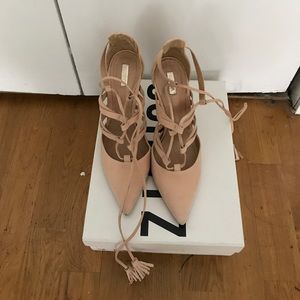 Schutz lace-up pastel heels with tassels