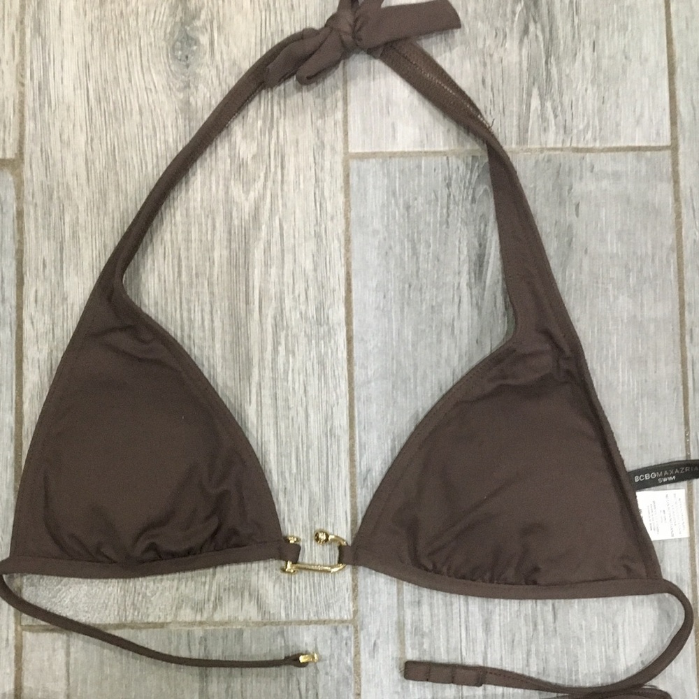 BCBG Brown & Gold Hardware Bikini Top
