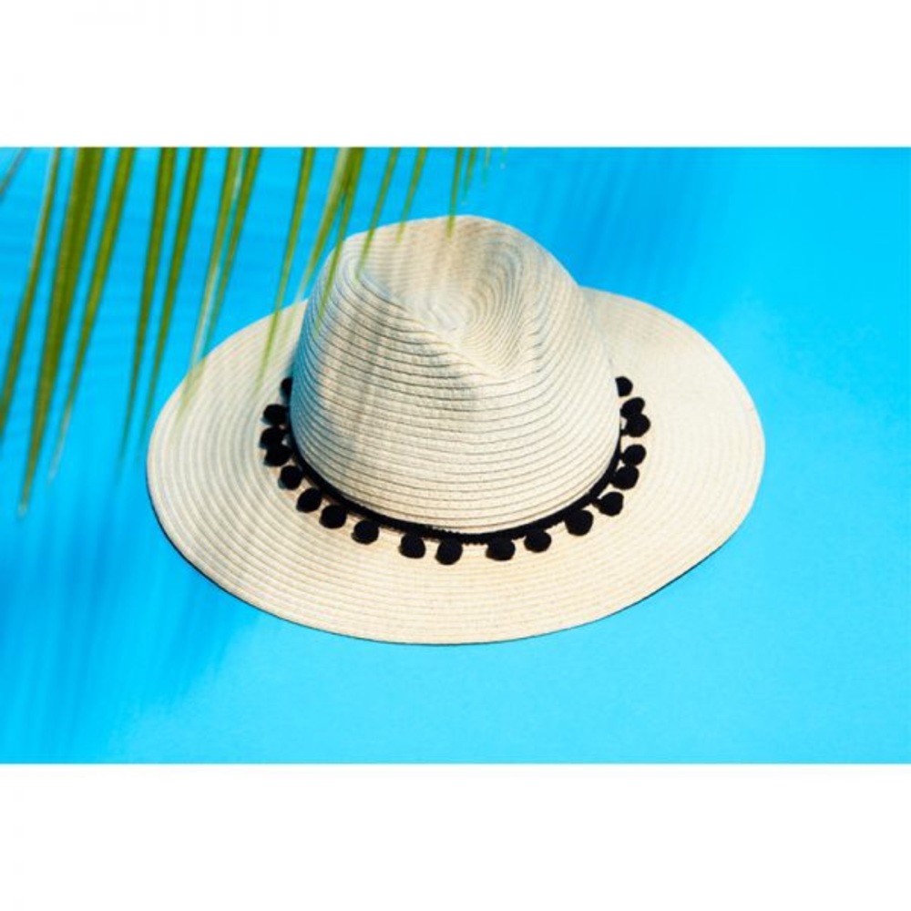 New Sole Society Panama Straw Hat with Poms