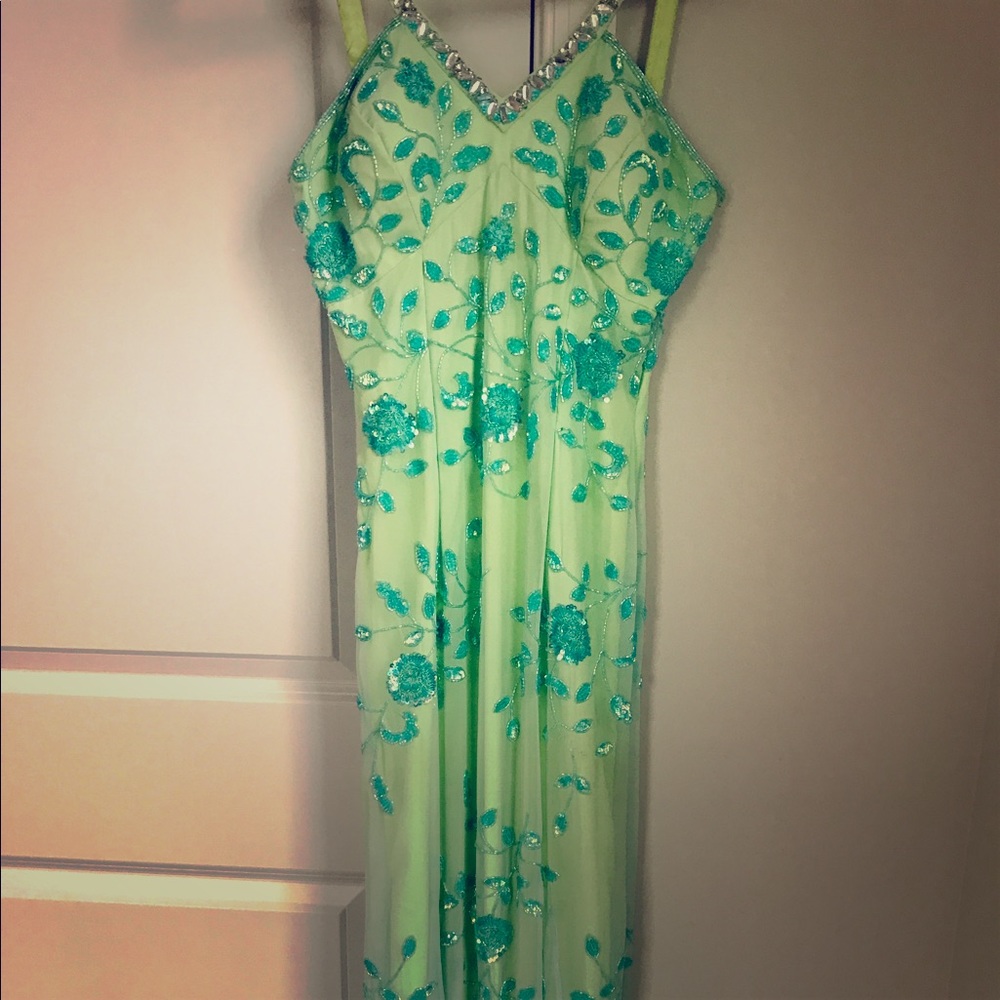 Blue and Light Green Embellished Prom Dress