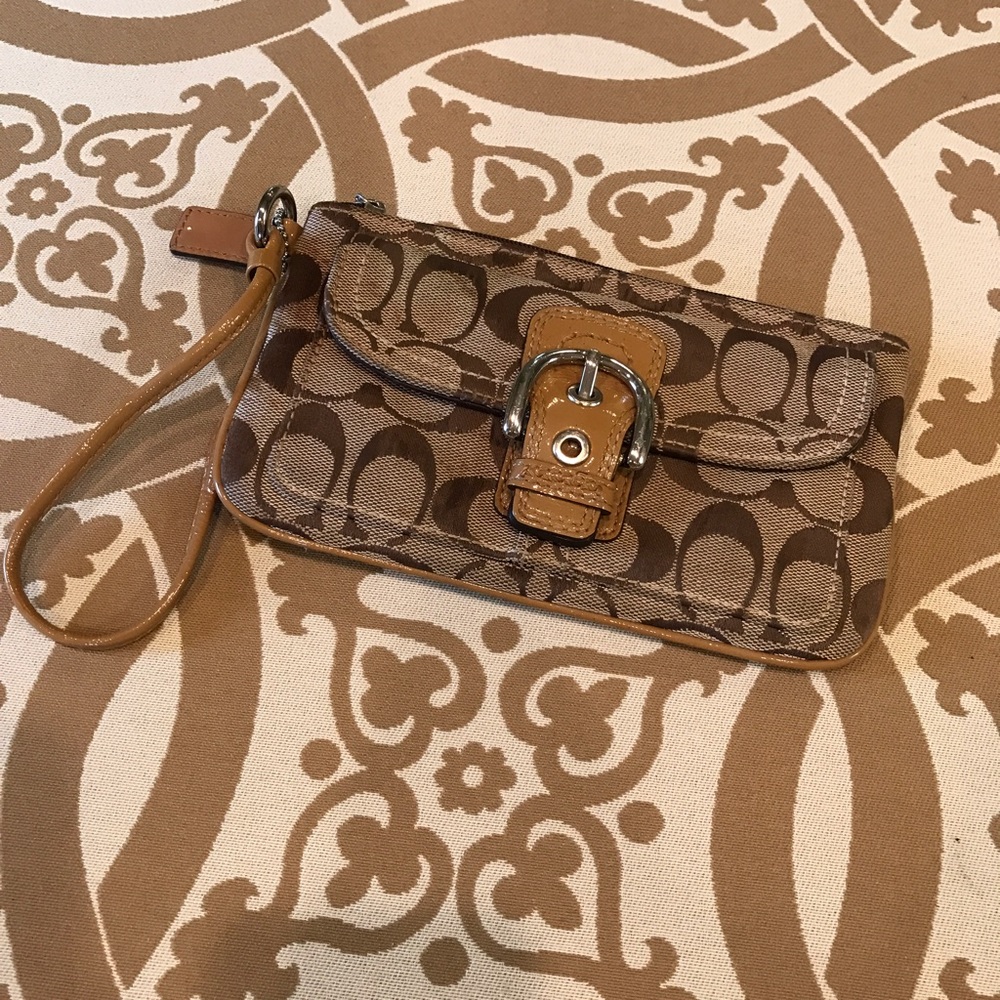 Coach Logo Wristlet on Leather Strap with Buckle