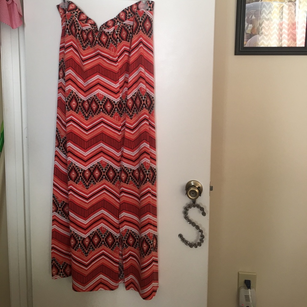 Long Orange Printed Skirt