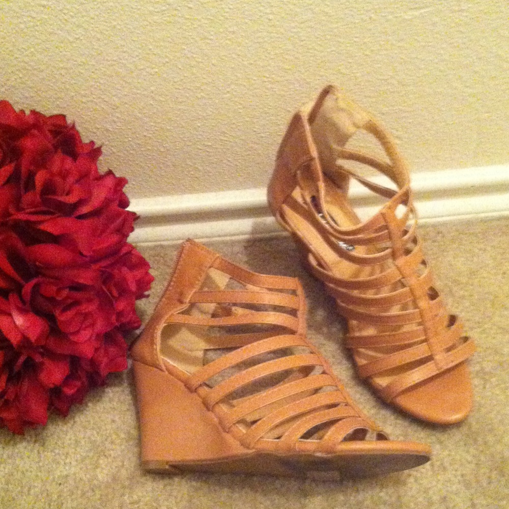 Strappy Brown Wedge Heels