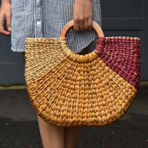 Woven wicker basket bag