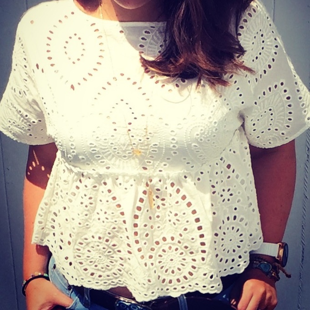 White eyelet top