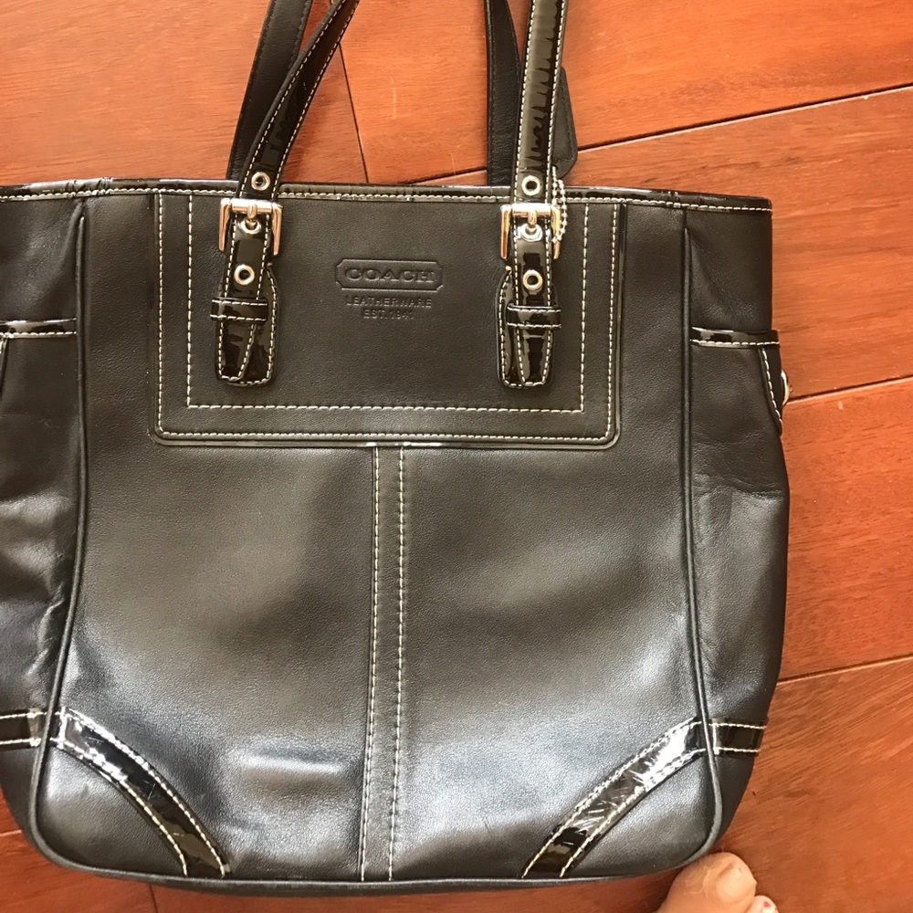 Black leather coach purse