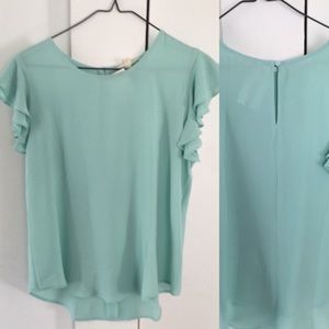 Mint ruffle sleeve dressy top