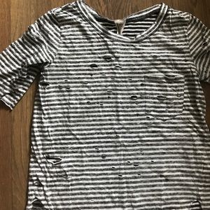 Free People distressed stripe long tee w/holes