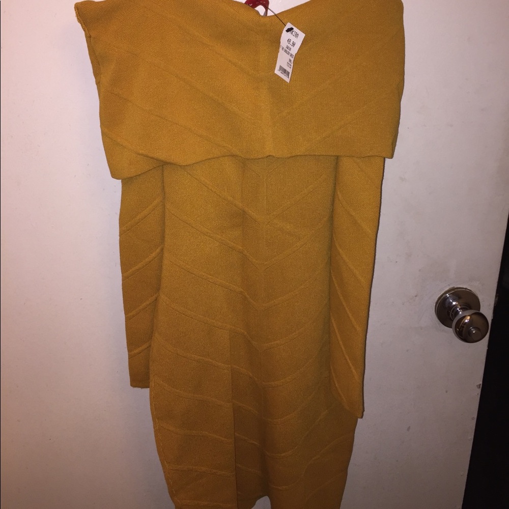Akira off shoulder sweater dress. Mustard color