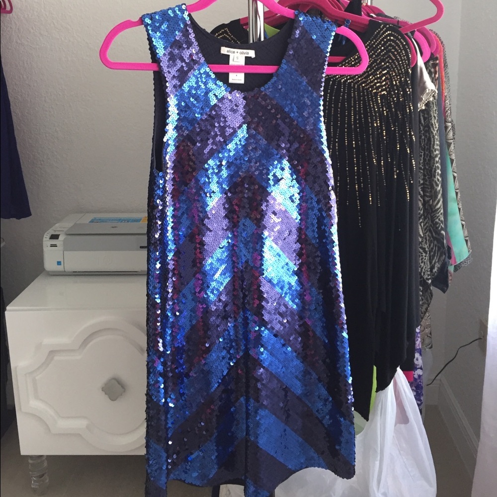 Blue sequin Alice and Olivia dress