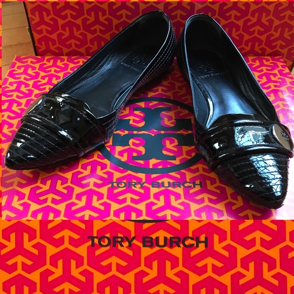 Tory Burch Shoes - Tory Burch Pointed Toe Logo Patent Leather Flats 6