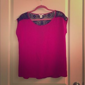 Bar III Fuschia Blouse with Black Lace Detailing