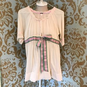 Free People Cream Sheer Tunic Top with Ribbon Free People Cream Sheer Tunic Top with Ribbon