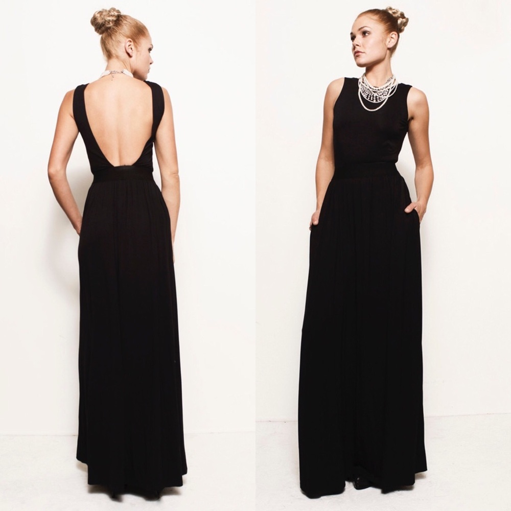 NWT NEW Backless Ball Gown Maxi Dress w Pockets