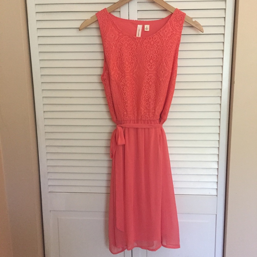 Coral summer dress with lace top