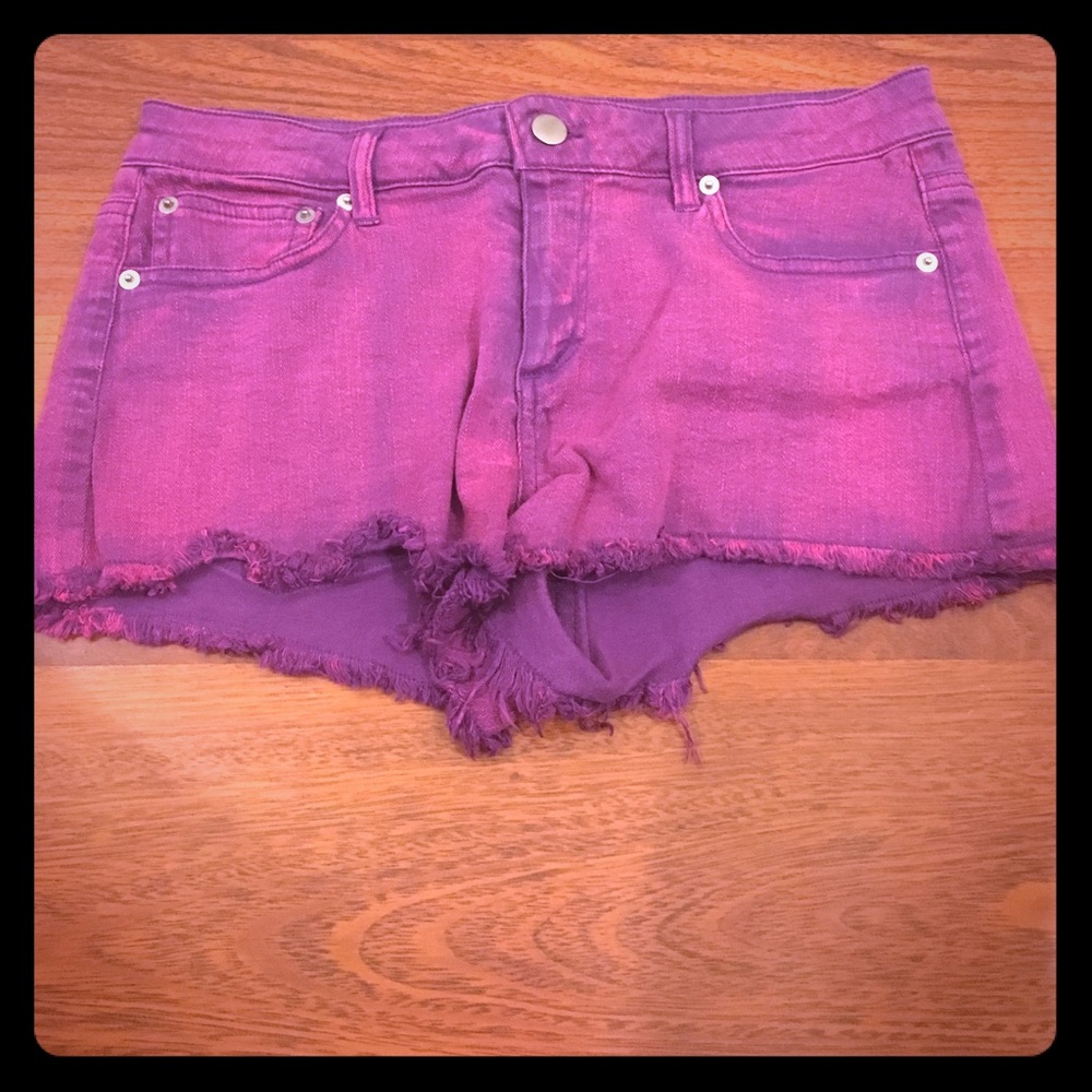 Purple acid washed shorts