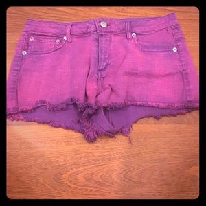 Purple acid washed shorts