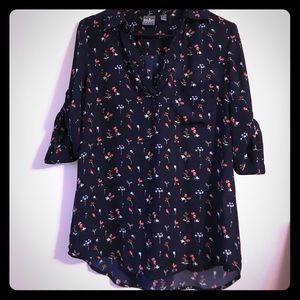 Strawberry print NY&Co one pocket popover shirt- S
