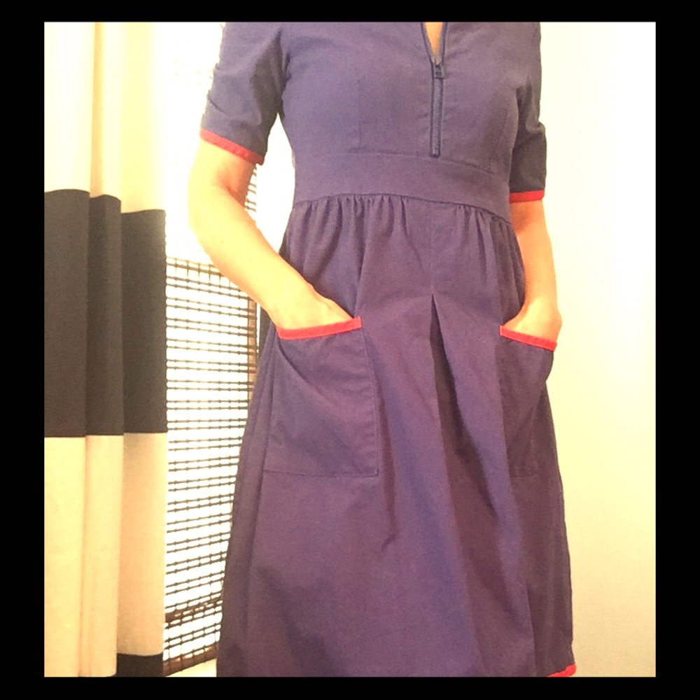 Tulle blue & red 3/4 sleeve vintage style dress.