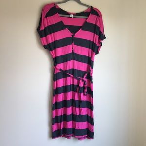 Pink and charcoal striped dress