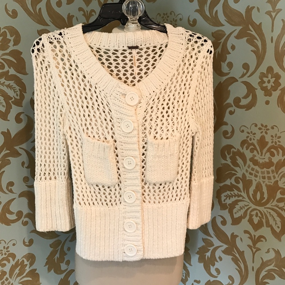 Free People Cream Knit Cardigan with Buttons