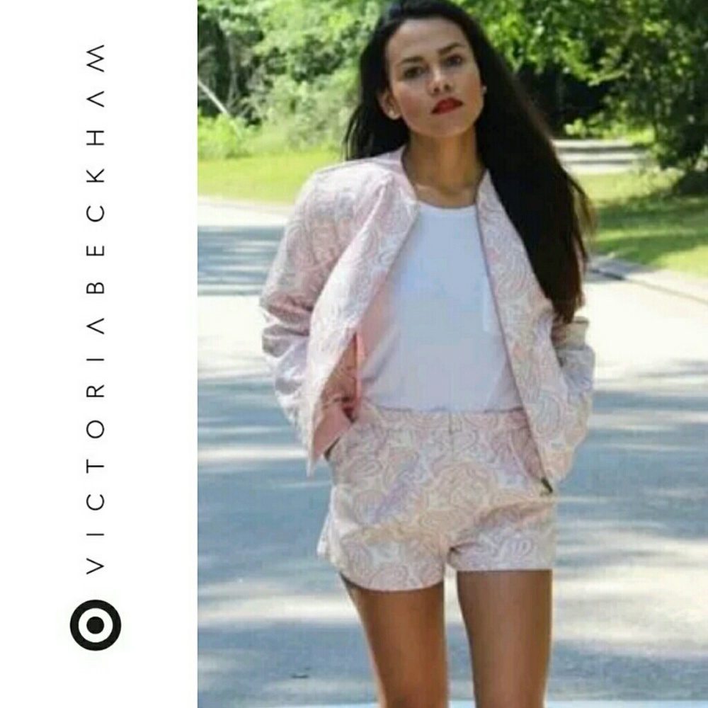Blush Floral Pleated Jacquard Dress Shorts Pink 6