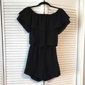 Poppy and Dot black ruffle off-the-shoulder romper