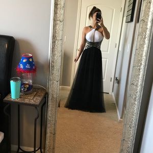 Black and white, floor-length ball gown