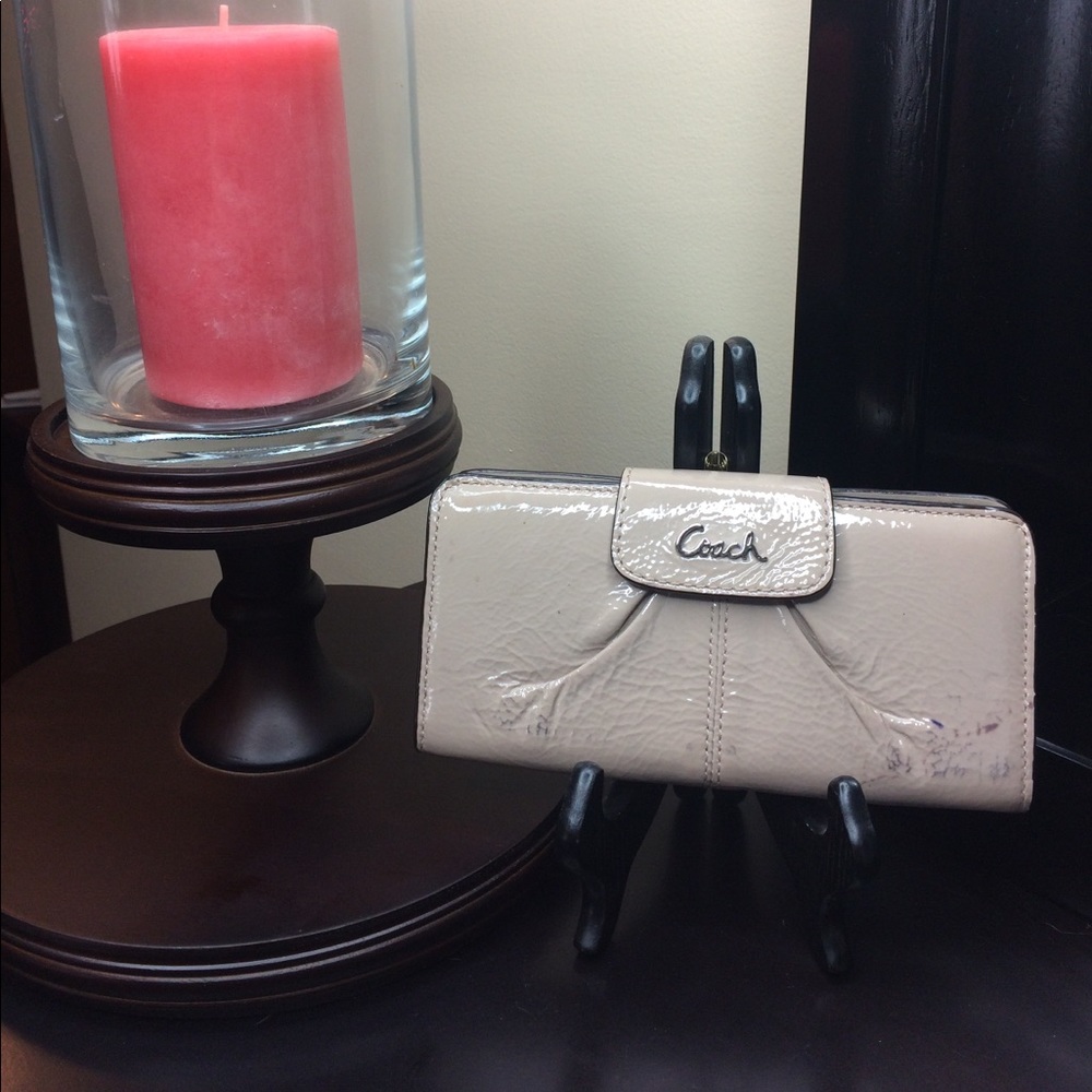 Coach Beige Patent Leather Envelop Style Wallet