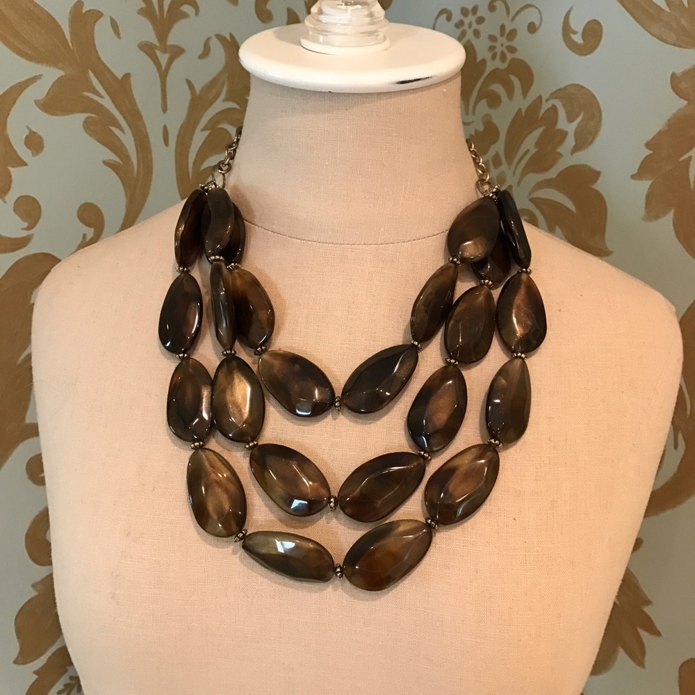 Brown Oval Crystal Bib Necklace