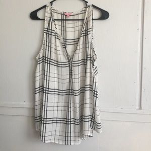 Black and white plaid chiffon blouse