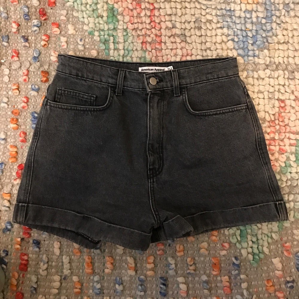 American Apparel Black/Dark Grey High Waist Shorts