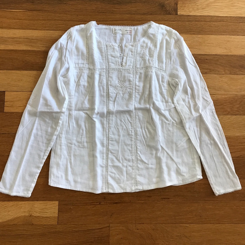 Zara girls white long sleeve shirt