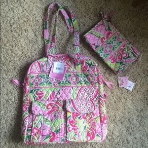 New Pinwheel Pink Tall Zip Tote +Cosmetic Bag