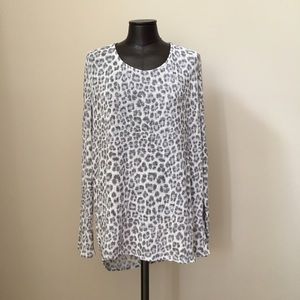 Gray Leopard Print Sweater with Cowl Back