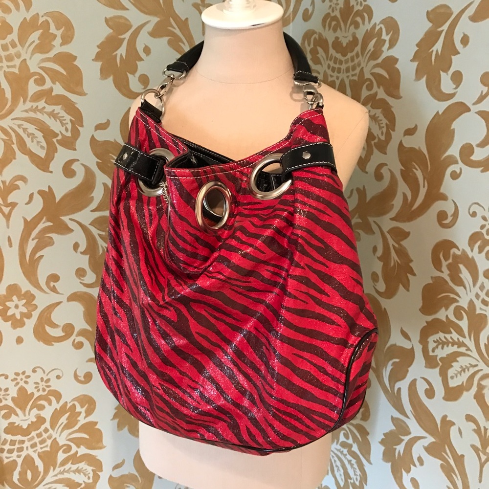 Funky Red/Black Zebra Striped Hobo Shoulder Bag