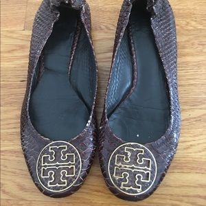 Tory Burch Brown Snakeskin Flats