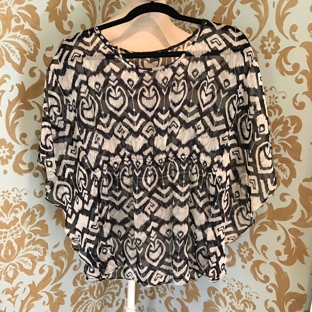 Forever 21 Sheer Navy Ikat Patterned Top