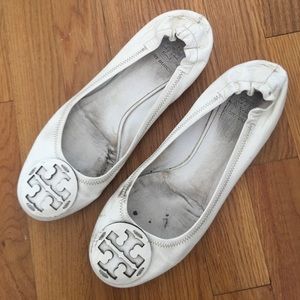 Tory Burch White Patent Leather Flats