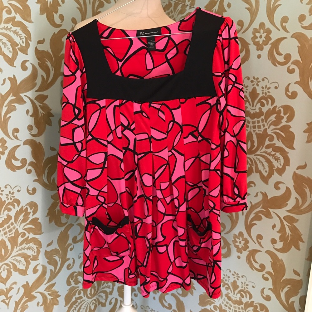 INC Pink/Red Tunic with Black Accents