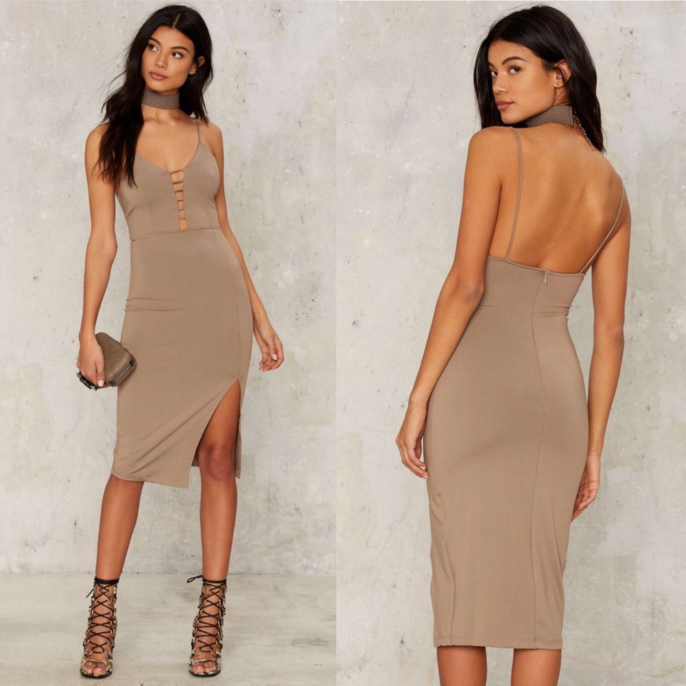 Solemio Croft Slit Dress in Mocha