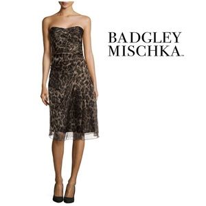 NWOT Silk-Organza Leopard Print Cocktail Dress