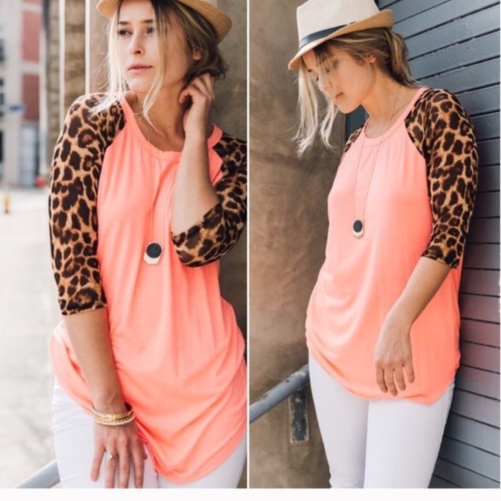 Fall in Love Coral Leopard Top